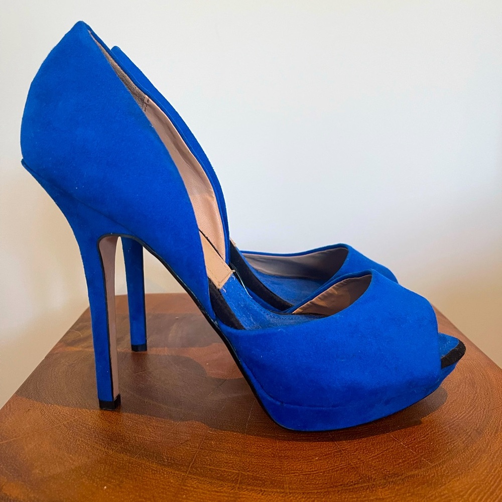 Zara Collection Suede Royal Blue Platform Heels size 9